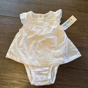 New with tags! 0-3month Carter's White Ruffle One Piece Romper set